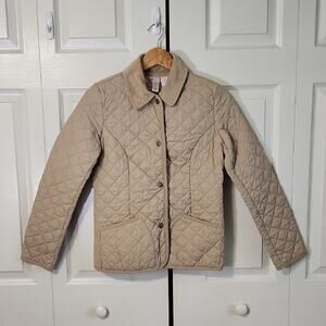 Old Navy Womens Tan Quilted Jacket Size XS Snap Front Pockets Corduroy Collar
